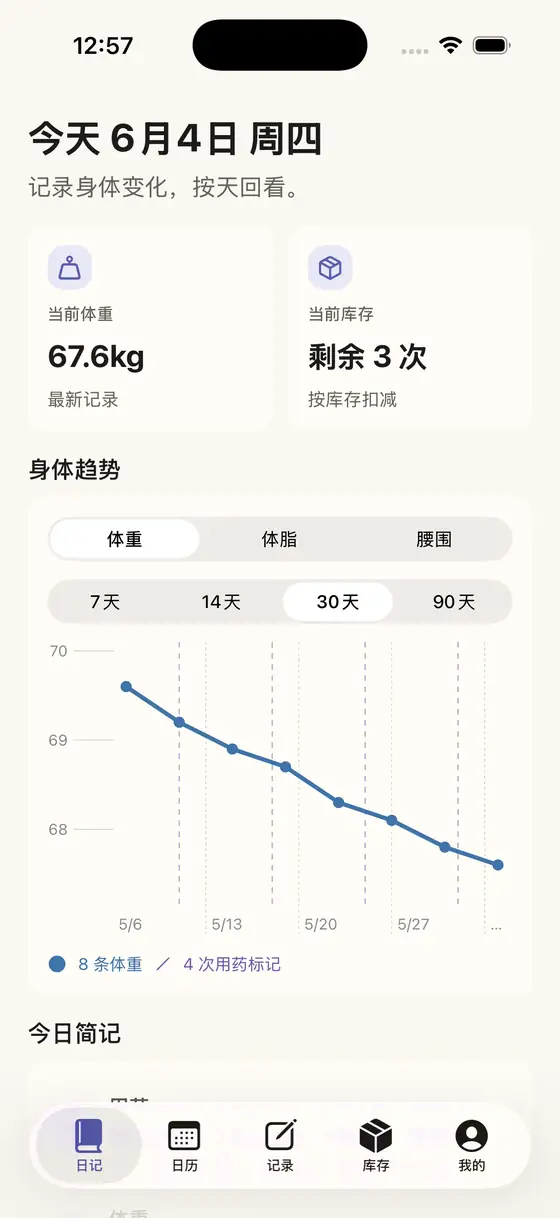 轻衡日记与身体趋势界面